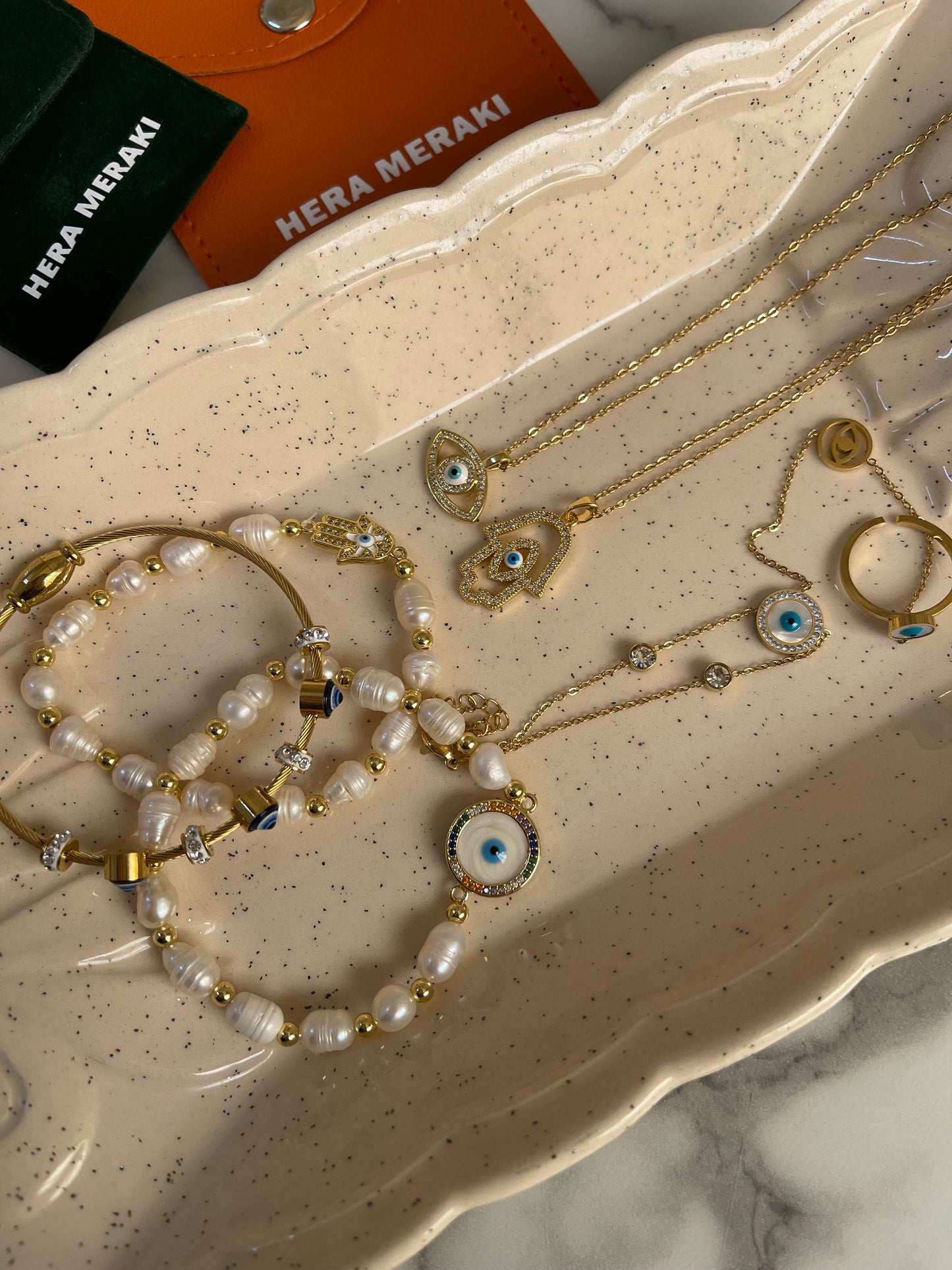 Round Evil Eye Bracelet -Authentic Fresh Water Pearls